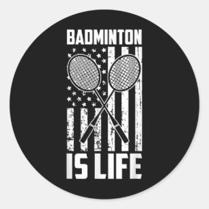Adesivo Redondo Badminton É A Vida - Vintage U.A. Bandeira America