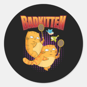 Adesivo Redondo Badminton I Badkitten Gato I Raquete de Badminton