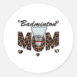 Adesivo Redondo Badminton Mãe Leopard Engraçado Badminton Mãe da M