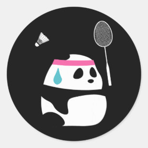 Adesivo Redondo Badminton Panda Escavado - Engraçado Shuttle Ani