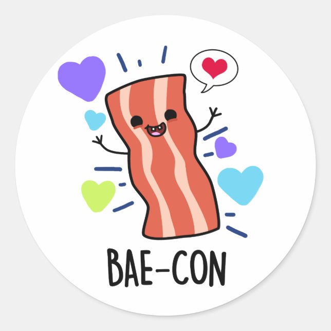 Adesivo Redondo Bae-con Funny Bacon Pun (Frente)