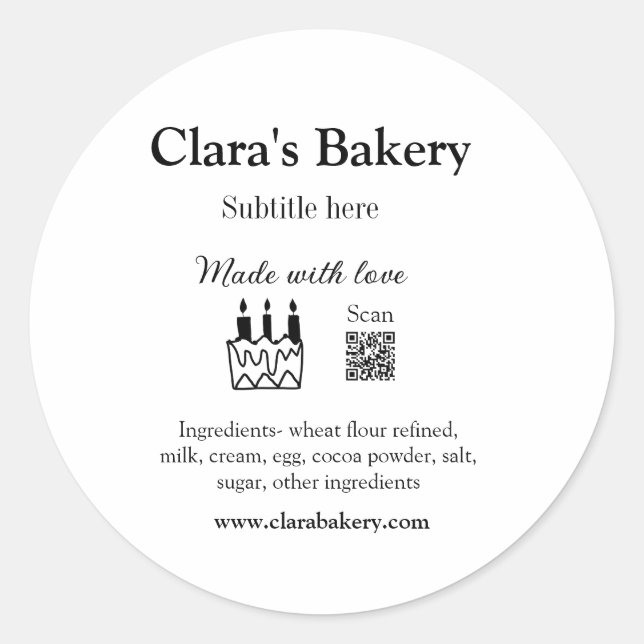 Adesivo Redondo Bagaço de padaria adiciona ingredientes feitos com (Frente)