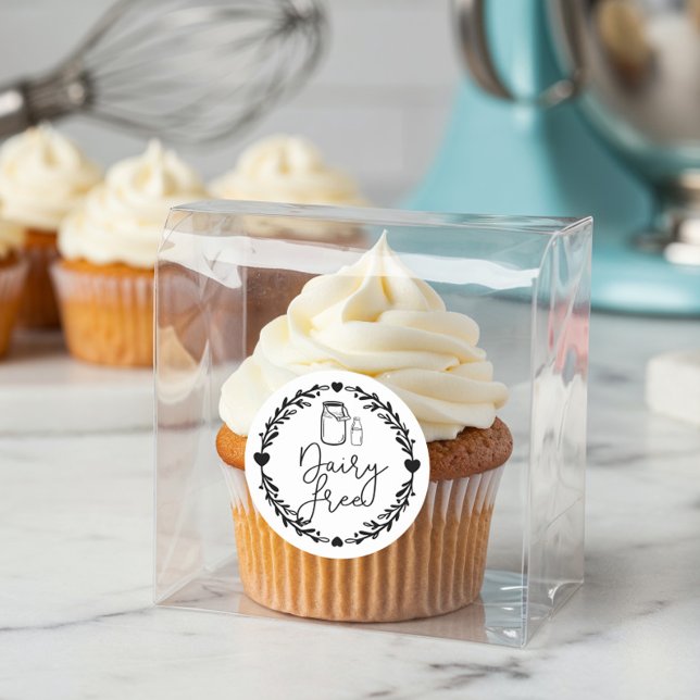 Adesivo Redondo Bagagem Leite sem Leite Jug & Wreath Black & White (Bakery Dairy Free Milk Jug & Wreath Black & White Classic Round Sticker)