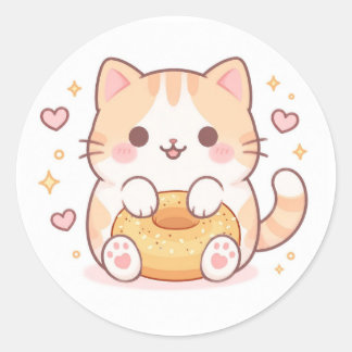 Adesivo Redondo Bagel de gato Kawaii