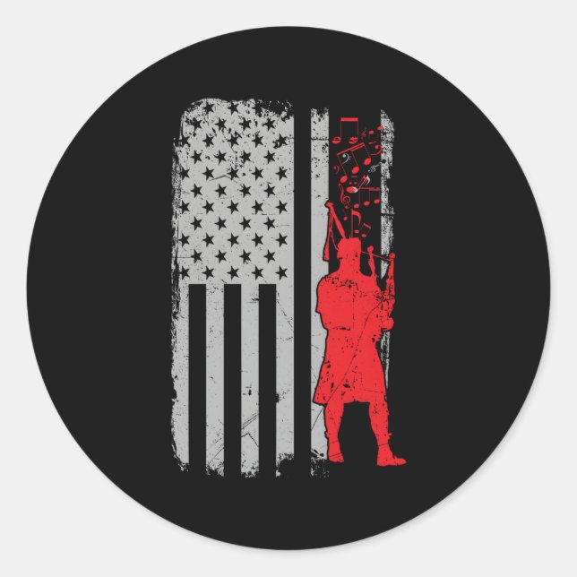 Adesivo Redondo Bagpipe Music Usa Flag (Frente)