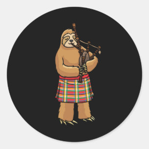 Adesivo Redondo Bagpipe Scotland Sloth com Bag Pipes