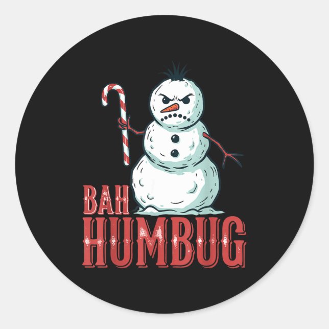 Adesivo Redondo Bah Humbug Santa Hat Angry Snowman Sarcastic Chris (Frente)