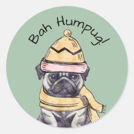 Adesivo Redondo Bah Humpug Fofa Natal Pug Ilustrado Inverno 