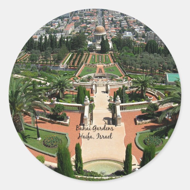 Adesivo Redondo Bahai Gardens, Haifa, Israel, (Frente)