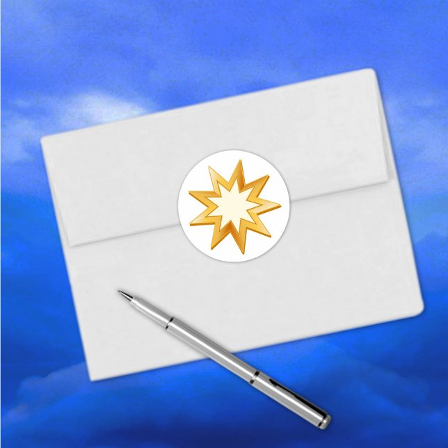 Adesivo Redondo Baha'i Sticker (Gold nine pointed star, symbol of the Baha’i faith sticker.)