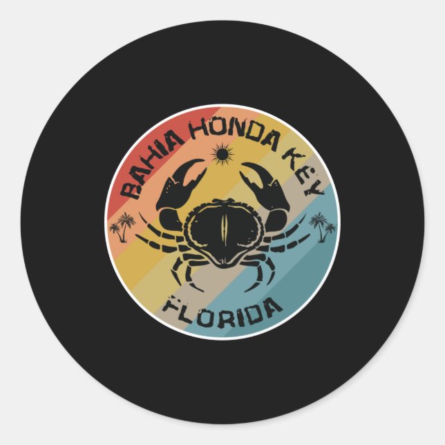 Adesivo Redondo Bahia Honda Key Florida Crab Art (Frente)