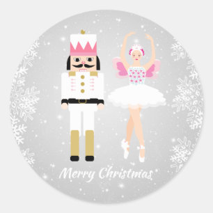 Adesivo Redondo Bailarina do Natal & Nutcracker, flocos de neve