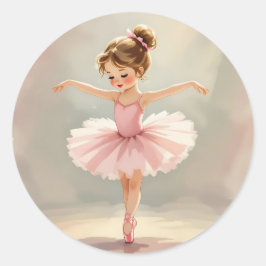 Adesivo Redondo Bailarina Menina Fofa em Tutu Rosa