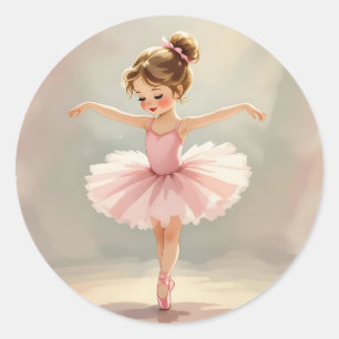 Adesivo Redondo Bailarina Menina Fofa em Tutu Rosa