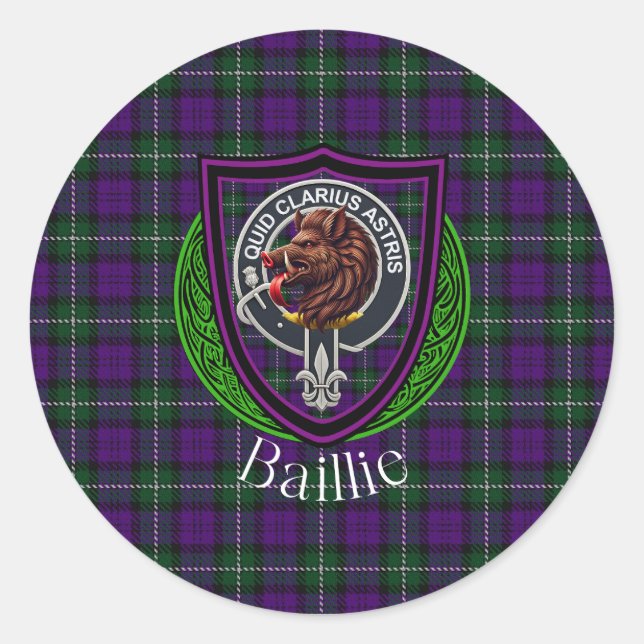 Adesivo Redondo Baillie Scottish Clan Tartan & Crest (Frente)