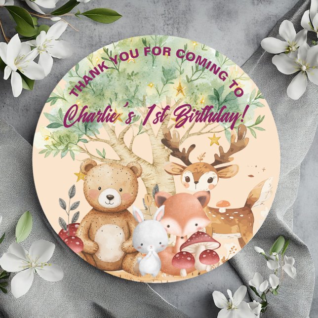 Adesivo Redondo Bairro de Animais Florestais Whimsland (Criador carregado)