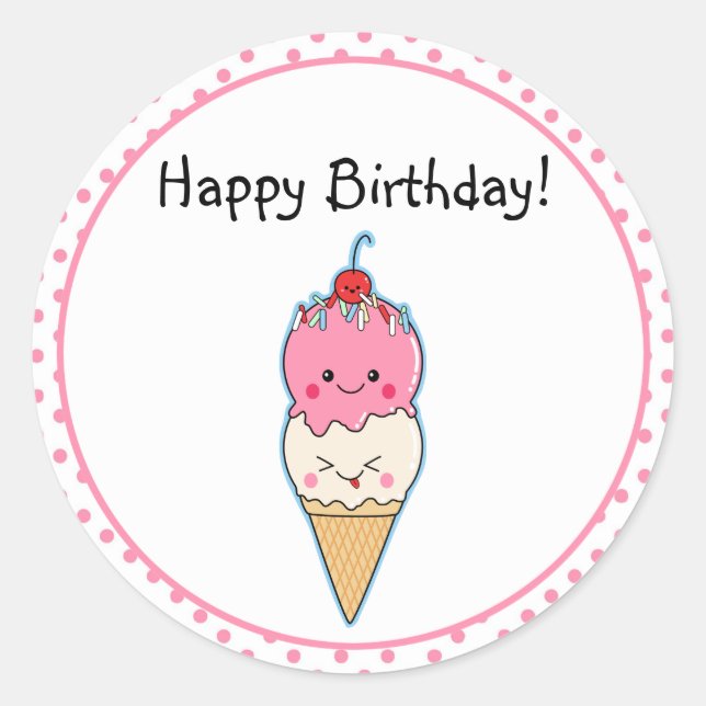 Adesivo Redondo Bairthday Sorvete (Frente)