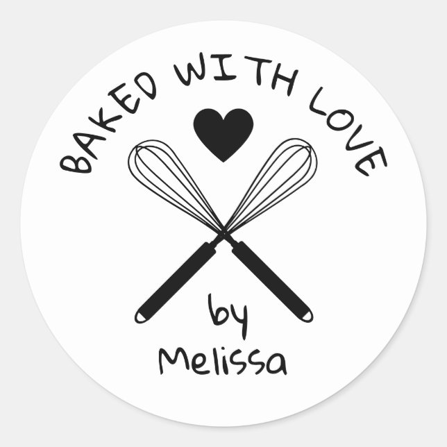 Adesivo Redondo Baked With Love Kitchen Whisk Black And White (Frente)