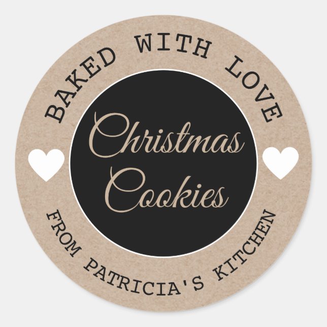 Adesivo Redondo Baked With Love Kraft Paper Christmas Cookies (Frente)