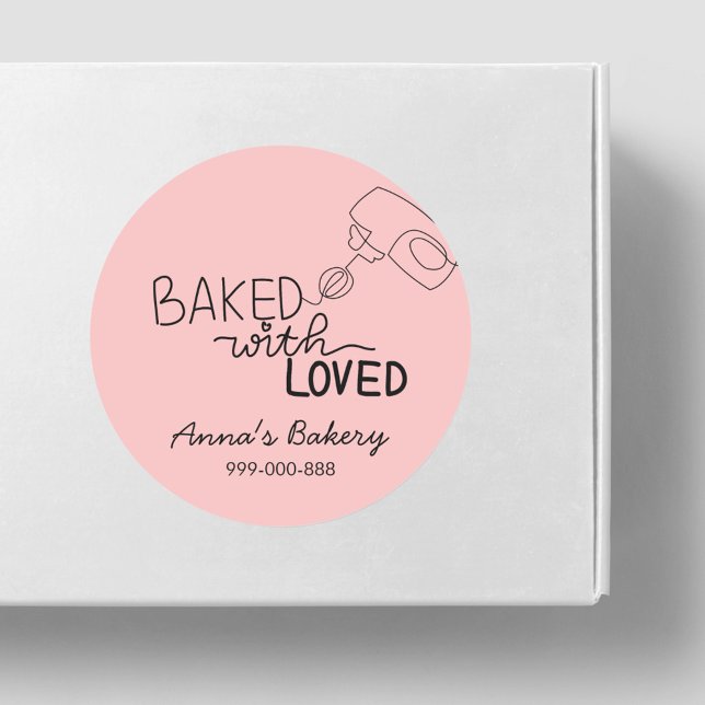 Adesivo Redondo Baked with love pink handwriting (Criador carregado)