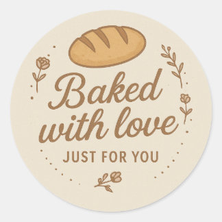 Adesivo Redondo Baked With Love Sticker Label