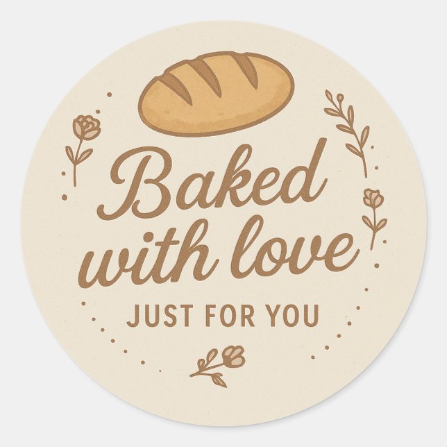 Adesivo Redondo Baked With Love Sticker Label (Frente)