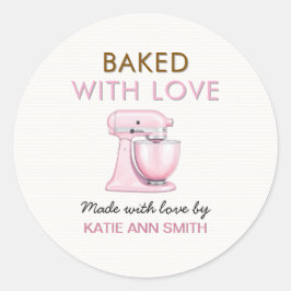 Adesivo Redondo Baked with Love Stickers Labels with Pink Mixer