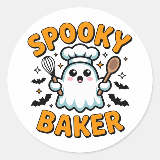 Adesivo Redondo Baker Spooky - Banheira Ghost Cute Halloween (Frente)