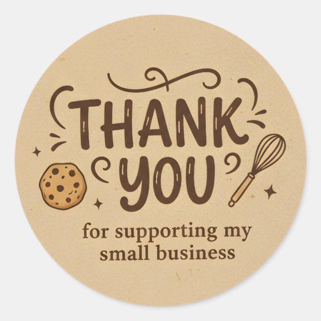 Adesivo Redondo Baker Thank You Sticker  Custom Baking Icon Design (Frente)