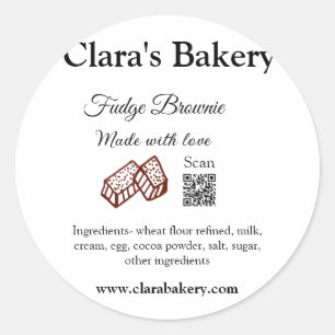 Adesivo Redondo Bakery brownie adiciona ingredientes feitos com lo