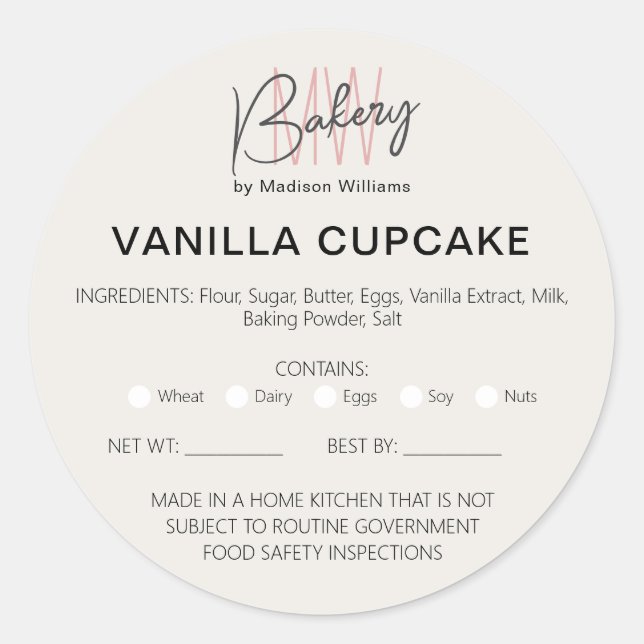 Adesivo Redondo Bakery Home Allergy Legal License Business Sticker (Frente)
