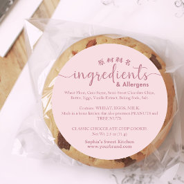 Adesivo Redondo Bakery Ingredient Allergen Minimalist Pink