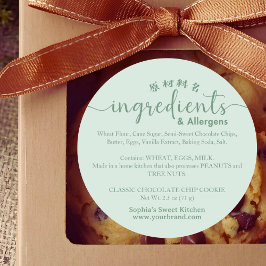 Adesivo Redondo Bakery Ingredient Allergen Minimalist Sage Green