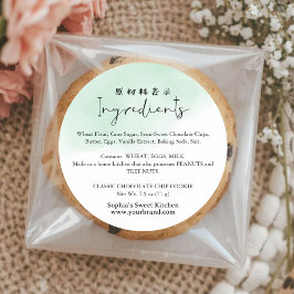 Adesivo Redondo Bakery Ingredient Green Watercolor Cute Script