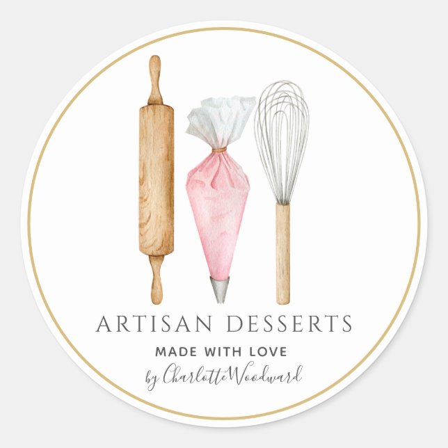 Adesivo Redondo Bakery Pastry Chef Baking Utensils Product Label (Frente)