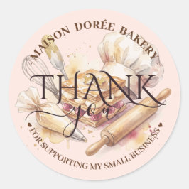 Adesivo Redondo Bakery Pastry Chef Gold Baking Catering Thank You