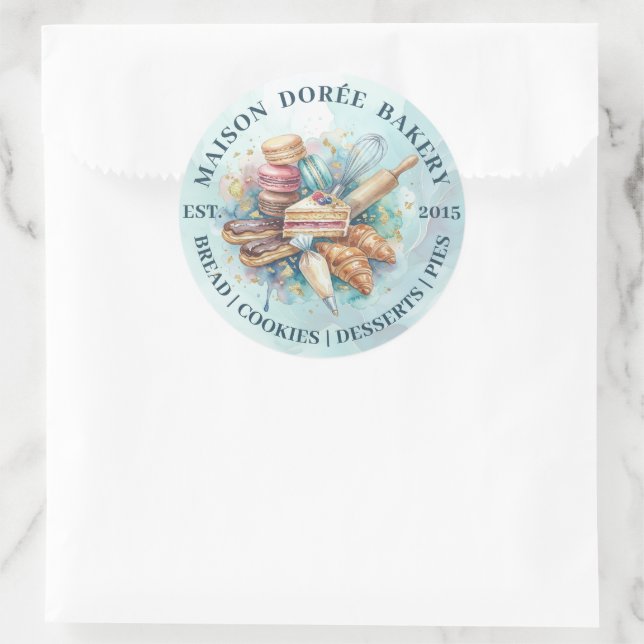 Adesivo Redondo Bakery Store Pastry Chef Dessert Sweets Cake Baker (Bolsa)