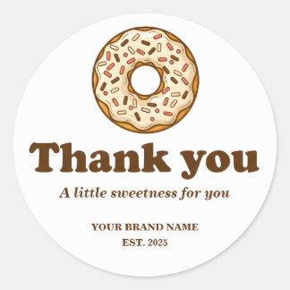 Adesivo Redondo Bakery Thank You Sticker Brown Donut Illustration 