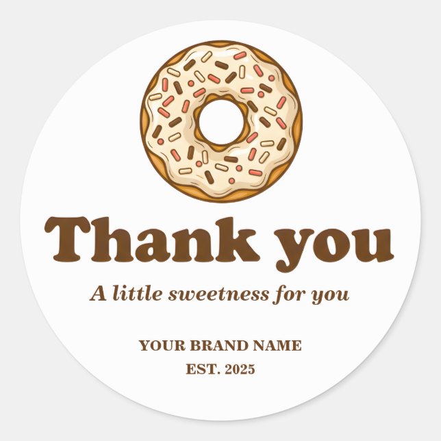 Adesivo Redondo Bakery Thank You Sticker Brown Donut Illustration  (Frente)