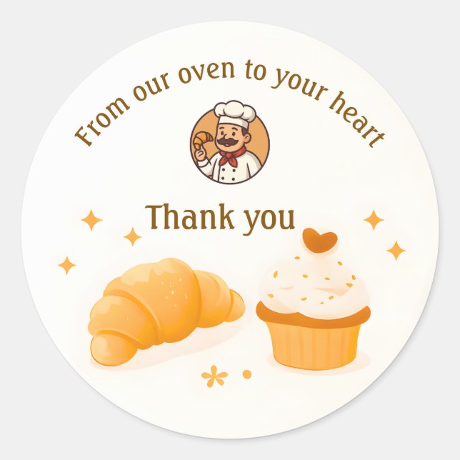 Adesivo Redondo Bakery Thank You Sticker  Custom Chef Logo Design (Frente)