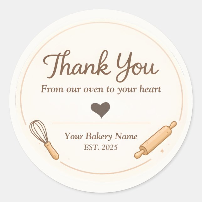 Adesivo Redondo Bakery Thank You Sticker - Custom Creamy Design (Frente)