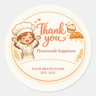 Adesivo Redondo Bakery Thank You Sticker - Cute Girl Baker Design 
