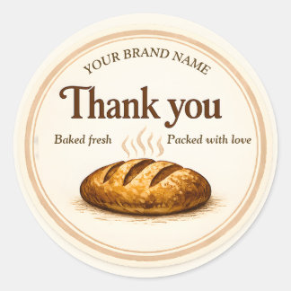 Adesivo Redondo Bakery Thank You Sticker - Loaf of Bread Design