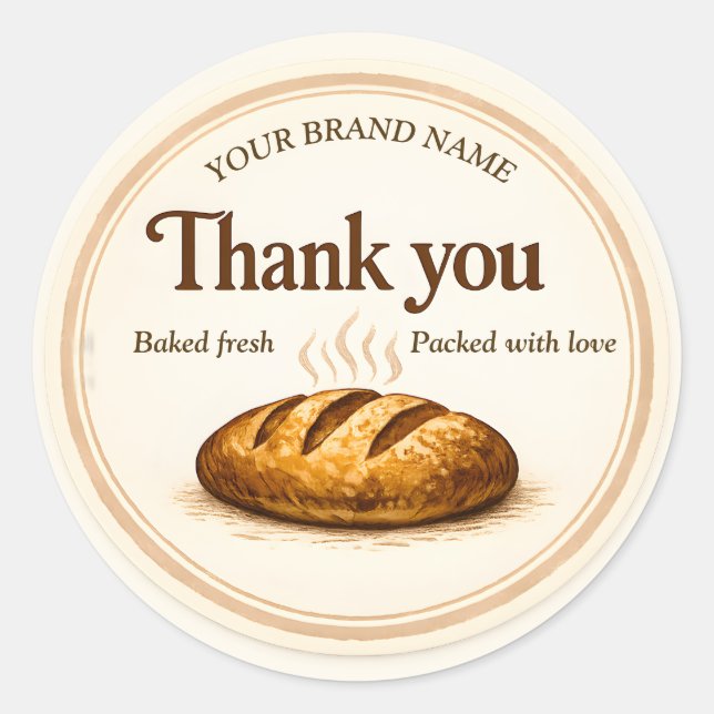 Adesivo Redondo Bakery Thank You Sticker - Loaf of Bread Design (Frente)