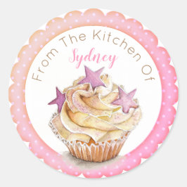 Adesivo Redondo Baking de Cupcake rosa