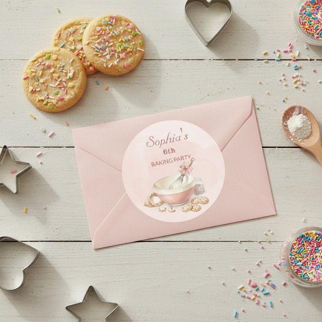 Adesivo Redondo Baking Party Girls Birthday Elegant Bowl & Whisk  (Criador carregado)