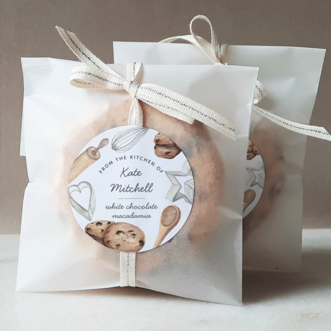 Adesivo Redondo Baking personalizado de cozinheiros com aquarela (Criador carregado)