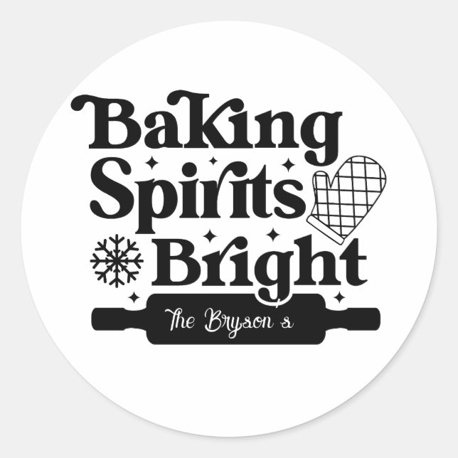 Adesivo Redondo 'Baking Spirits Bright' Biscoito de Natal Caseiro (Frente)
