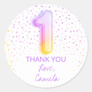 Adesivo Redondo Balão arco-íris - Letra número um primeiro aniv