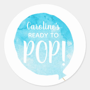 Adesivo Redondo Balão azul pronto para estalar o chá do bebé